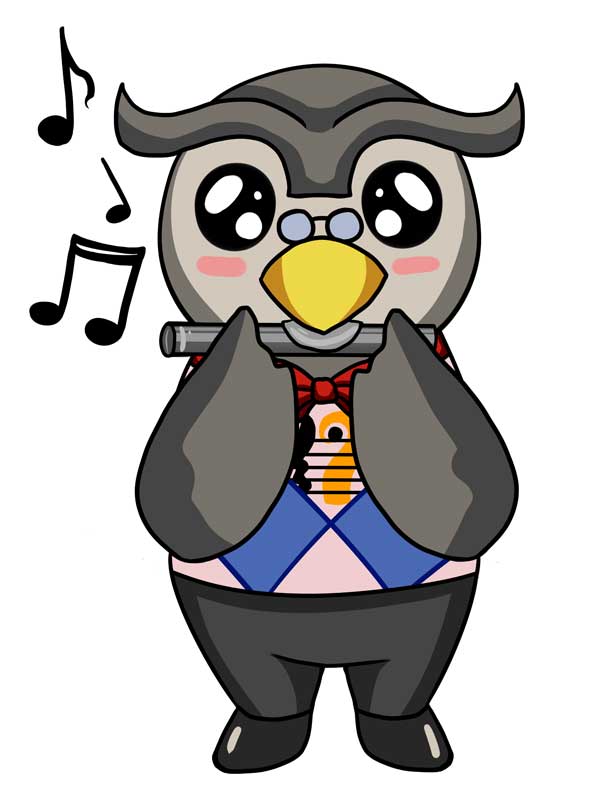 Eule spielt Querfloete